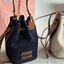 MIU MIU Canvas and leather bucket bag / MIU MIU Bucket Bag กระเป๋าทรงบัคเก็ต ผ้าแคนวาสอย่างดีตกแต่งโลโก้เพิ่มสัมผัสอันเป็นเอกลักษณ์