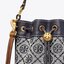 ของแท้ 💯% 】Tory Burch Monogram Jacquard Mini Bucket Bag กระเป๋าถือหรือสะพายไหล่ วัสดุผ้า Canvas โลโก้ Jacquard ทรงถัง ตั้งอยู่ทรง กระเป๋าปักลายแบรนด์ สวยหรู