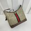 13" GUCCI OPHIDIA GG MEDIUM SHOULDER BAG Beige and ebony GG Supreme canvas Brown leather trim กระเป๋าสะพายไหล่ อะไหล่ทองหรูหรา