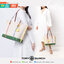 ของแท้ 💯% 】TORY BURCH CANVAS TOTE BAG กระเป๋าทรง SHOPPING ใบขนาดกลาง ผ้าแคนวาสคาดหนังแท้ อะไหล่ทอง ประดับโลโก้แบรนด์ด้านหน้า
