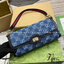 GUCCI LUCE SMALL SHOULDER BAG Blue GG denim leather trim กระเป๋าสะพายไหล่เดนิม เกรดออริ ท็อป สลับแท้ 1:1 เกรดดีสุด ใช้งานต่างประเทศได้