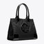 TORY BURCH ELLA PATENT MINI TOTE TOTE BAG กระเป๋าทรง SHOPPING วัสดุ NYLON ทั้งใบตัดด้วยหนังแก้วเงาสีดำ