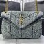 YSL PUFFER SMALL in suede and denim / YSL Loulou Denim Shoulder bag กระเป๋าสะพายเดนิมเย็บลายเชฟรอนควิลท์ เกรดออริ 1:1