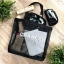 สาวๆ style minimal ห้ามพลาด! Chanel Black Mesh Tote Bag กระเป๋าแบรนด์ชาแนล ของแท้ (ไม่ใช่งานเลียนแบบ) ทำจาก 100% Polyester Mesh ใบขนาดพอดี รุ่นนี้ตัวสายทำจากผ้า ด้านหน้าสกรีนชื่อแบรนด์ น้ำหนักเบา สะพายไหล่ได้ ดีไซน์เก๋ ใส่หนังสือ ใส่แฟ้มเอกสาร ipad ได้สบา
