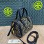 mini TORY BURCH FACTORY MONOGRAM JACQUARD BOSTON BAG กระเป๋าทรงหมอนรุ่นใหม่ล่าสุดจาก TORY BURCH FACTORY วัสดุ Woven Jacquard & Leather ในลาย Jacquard จะถือหรือสะพายก็สวยหรู ทรง Boston อะไหล่ทอง