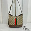 9" GUCCI OPHIDIA GG SMALL SHOULDER BAG Beige and ebony GG Supreme canvas Brown leather trim กระเป๋าสะพายไหล่ อะไหล่ทองหรูหรา