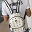 M.C.M Stark Side Studs Backpack in Visetos M.C.M small backpack กระเป๋าเป้ ขนาดเหมาะกำลังดีที่ไม่ชอบแบกของหนักมาก ใช้ได้ทั้งหญิง/ชาย ตกแต่งหมุดอะไหล่ทองด้านข้าง สวยหรู วัสดุหนังแคนวาสคุณภาพดี เปิด-ปิดด้วยซิป ภายในเป็นหนังแท้ จุของได้พอสมควร สายสะพายสามารถ