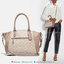 Coach Elise Satchel In Signature Canvas Product Details Signature coated canvas and refined calf leather Inside zip and snap pockets Zip-top closure, fabric lining Handles with 4 1/2" drop Outside zip pocket