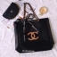 Chanel Shopping Ribbin bag Gold Chain With + Cosmetic Pouch กระเป๋าสะพายใบใหญ่ทรง Shopping พร้อมกระเป๋าใส่เครื่องสำอางค์ ใบเล็ก จากงานพรีเมี่ยมกิ้ฟของแท้นำเข้าจาก Chanel Perfume Counter ใบใหญ่วัสดุ Nylon โปร่ง อะไหล่โรสโกลด์ เปิดปิดด้วยแถบแม่เหล็กซ่อนด้าน
