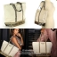 Victoria's Secret Canvas Tote Bag กระเป๋าสะพายวัสดุแคสวาสสีครีม ด้านล่างเป็นกลิตเตอร์ สกรีนชื่อแบรนด์ ฐานกระเป๋าเป็นหนัง ด้านหน้ามีช่องเล็กไว้ใส่ของได้ เปิดปิดด้วยซิป ซับในลายแบรนด์ มีช่องซิปเล็กแยกใส่ของ1ช่อง จุของได้เยอะมาก