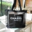 MUST HAVE! Chanel Cosmetic Shopping Bag กระเป๋าสะพายใบใหญ่ VIP Gift With Purchase Limited Edition พรีเมี่ยมกิ้ฟของแท้จาก Chanel Cosmetic Counter ใบใหญ่วัสดุ Nylon โปร่งลายทางปั้มโลโก้แบรนด์ เปิดปิดด้วยแถบแม่เหล็กซ่อนด้านในปากกระเป๋าบุที่ฐานเพื่อรับน้ำหนัก