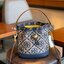 ของแท้ 💯% 】Tory Burch Monogram Jacquard Bucket Bag กระเป๋าถือหรือสะพายไหล่ วัสดุผ้า Canvas โลโก้ Jacquard ทรงถัง ตั้งอยู่ทรง