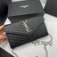 VIP GIFT 】หนังแท้ YSL WOC 9" Saint Laurent Chain Wallet Envelope Woc Monogram Black Leather Cross Body Bag กระเป๋าเงิน wallet on chain ที่มาพร้อมสายสะพายแบบโซ่ ขนาด 9” หนังวัวติดโลโก้ YSL มีทั้งอะไหล่เงิน ทอง และดำ ด้านในมีช่องซิป และช่องใส่การ์ด เรี