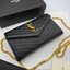 VIP GIFT 】หนังแท้ YSL WOC 9" Saint Laurent Chain Wallet Envelope Woc Monogram Black Leather Cross Body Bag กระเป๋าเงิน wallet on chain ที่มาพร้อมสายสะพายแบบโซ่ ขนาด 9” หนังวัวติดโลโก้ YSL มีทั้งอะไหล่เงิน ทอง และดำ ด้านในมีช่องซิป และช่องใส่การ์ด เรี