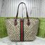ORI หนังแท้ | Gucci Ophidia medium tote bag GG Monogram Double G / Gucci Tote Bag กระเป๋าสะพายทรงโท้ทใบใหญ่ ภายในโล่งกว้างจุของได้เยอะ