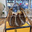 Fendi Pomodorino Brown FF Fabric Mini Bag กระเป๋าถือหรือสะพายไหล่ วัสดุผ้าโพลีเอสเตอร์ ลายแบรนด์ ผสมหนังวัวแท้ เปิดปิดด้วยเชือกรูด ทรงน่ารัก กะทัดรัด น้ำหนักเบา ใส่โทรศัพท์ i-phone+ ได้ สวยหรูลูกคุณหนูที่สุดเลยค่าใบนี้