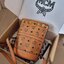 M.C.M Aren Chain Backpack in Visetos / M.C.M Mini Visetos backpack with chain shoulder straps and Spanish calf leather trim กระเป๋าสะพายกึ่งเป้ ไซส์น่ารักน่าใช้มากๆ ดีไซน์ลายเส้นตัดกลางกระเป๋า ไม่ซ้ำใคร