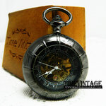 ***สั่งทำ***นาฬิกาพกกลไกไขลาน สีดำ ลาย Pewter  Model Magnifier Glass (ฟรีค่าจัดส่งEMS+กล่องไม้)