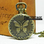 **พร้อมส่ง**นาฬิกาพกล็อคเก็ตสร้อยคอ ฝาทึบลายผีเสื้อ Royal Butterfly  (ฟรีกล่องไม้)