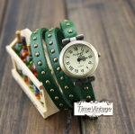 นาฬิกาหนัง พันข้อมือ 3 รอบ-สีเขียว (ฟรีค่าจัดส่ง EMS)
