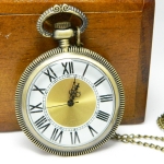**พร้อมส่ง**นาฬิกาพกแบบห้อยคอ  Antique Brass Roma Pocket หน้าเปลื่อยหน้าปัดทอง (ฟรีกล่องไม้สัก)