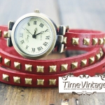 นาฬิกาหนัง พันข้อมือ 3 รอบ-สีแดง (ฟรีค่าจัดส่ง EMS)
