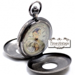 **สั่งทำ**นาฬิกาพกไขลานปัดกลไก ระบบ Moon Phase สีดำขัด ดีไซด์ "Antique Double Cover Tourbillon MoonPhase#4"(ฟรีEMS+กล่องไม้)