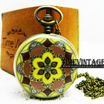 **พร้อมส่ง**นาฬิกาพก ฝาทึบ สีฟ้า Brown Antique Brass Stone Flower (ฟรีกล่องไม้)