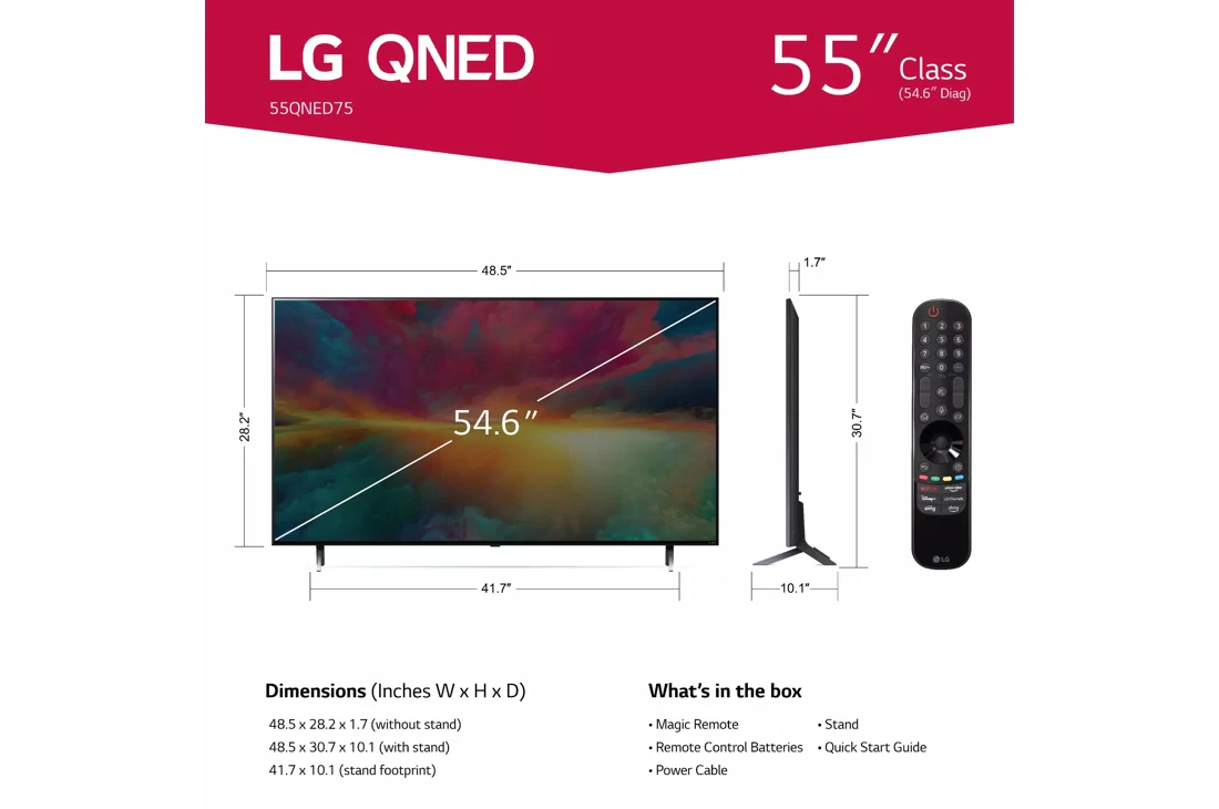 LG QNED 4K Smart TV รุ่น 55QNED75SQA | Quantum Dot NanoCell | α5 AI Processor 4K Gen6 | LG ThinQ AI